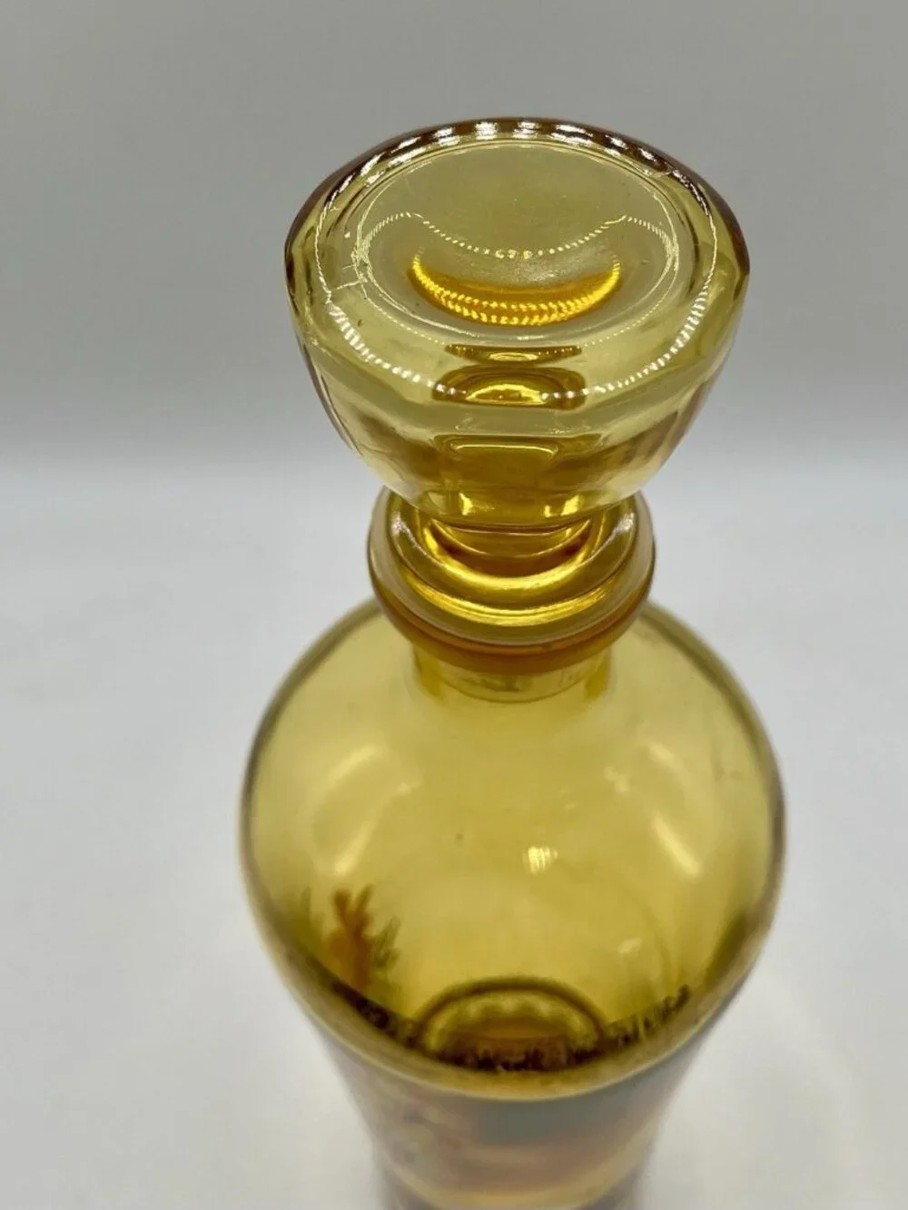 Vintage Mid Century Amber Glass Decanter Floral Bottle Barware MCM Retro Boho